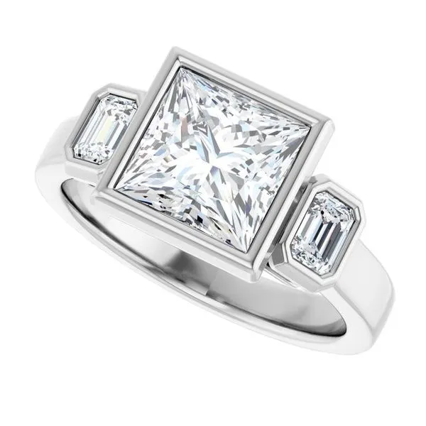 Bezel-Set Three-Stone Engagement Ring Image 5 J. West Jewelers Round Rock, TX