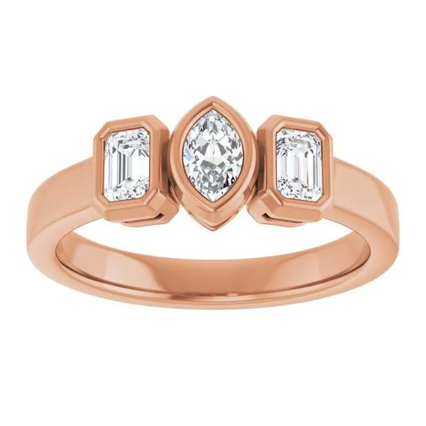 Bezel-Set Three-Stone Engagement Ring Image 3 Stuart Benjamin & Co. Jewelry Designs San Diego, CA