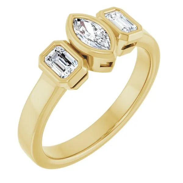 Bezel-Set Three-Stone Engagement Ring Natale Jewelers Sewell, NJ