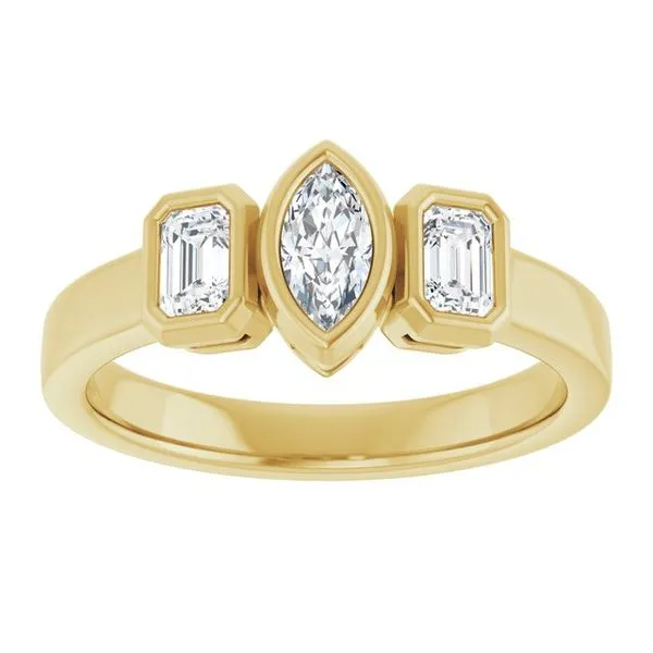 Bezel-Set Three-Stone Engagement Ring Image 3 Stuart Benjamin & Co. Jewelry Designs San Diego, CA