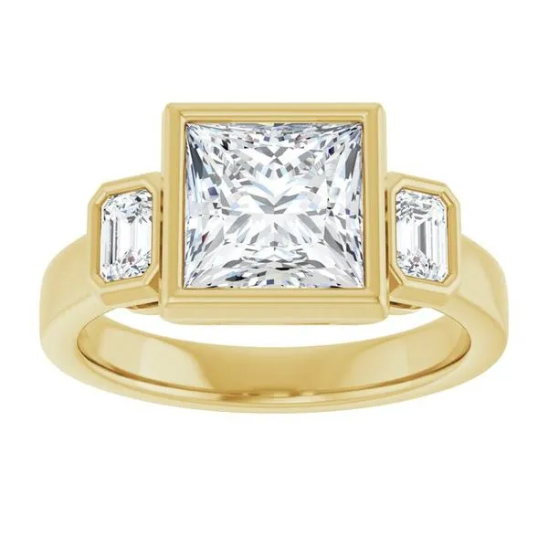 Bezel-Set Three-Stone Engagement Ring Image 3 Shipley's Fine Jewelry Hampstead, MD