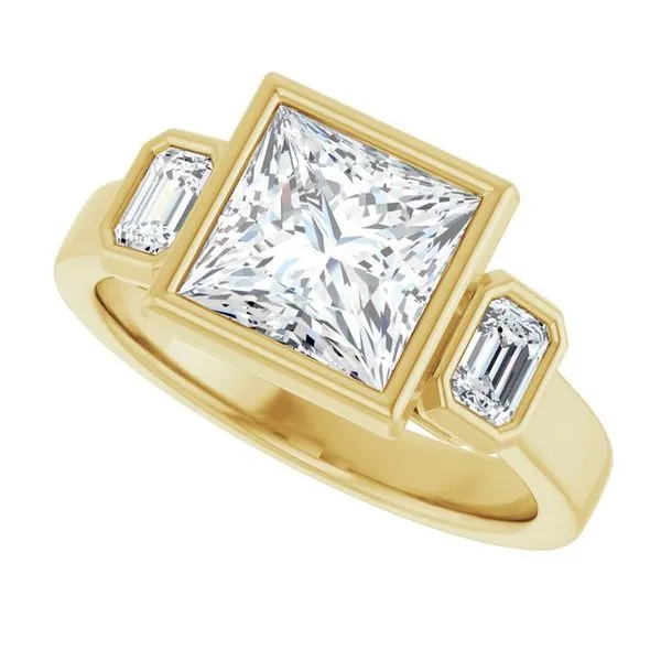 Bezel-Set Three-Stone Engagement Ring Image 5 Ocean View Jewelers Millville, DE