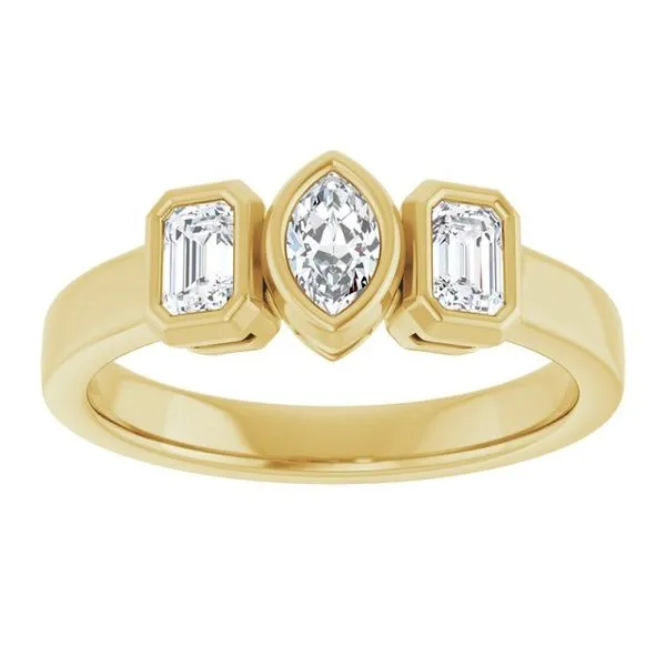 Bezel-Set Three-Stone Engagement Ring Image 3 Shipley's Fine Jewelry Hampstead, MD