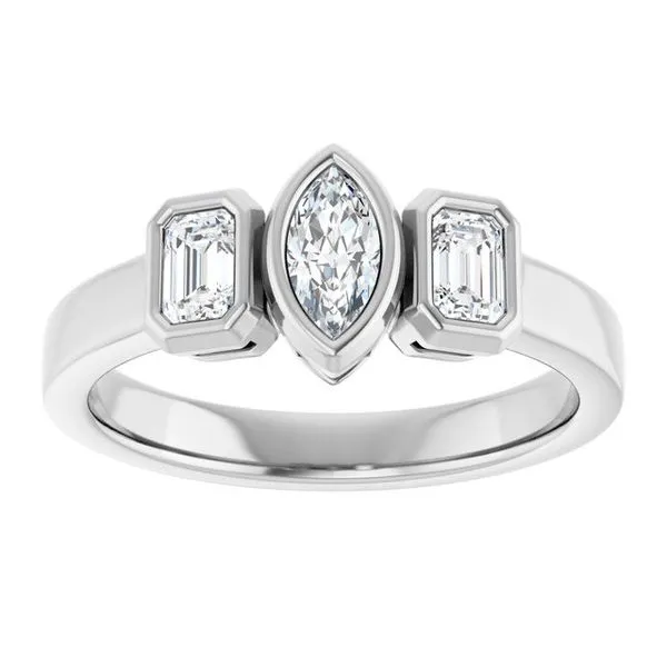 Bezel-Set Three-Stone Engagement Ring Image 3 Hudson Valley Goldsmith New Paltz, NY