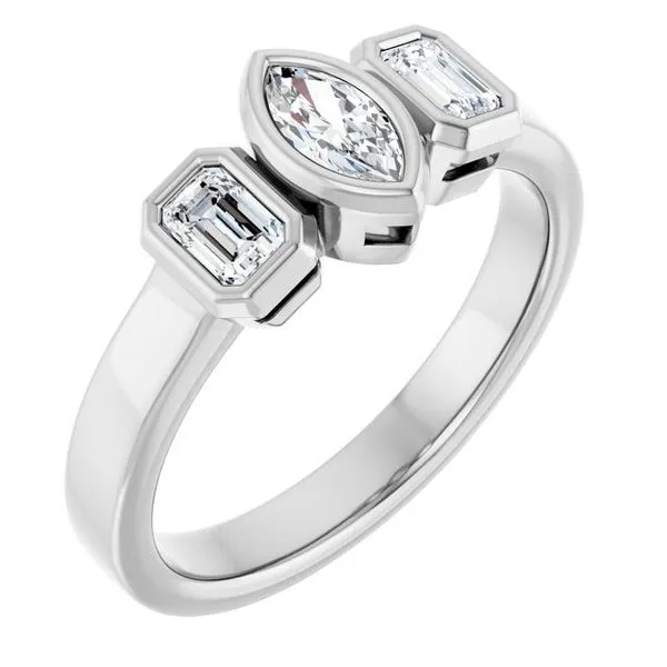 Bezel-Set Three-Stone Engagement Ring Natale Jewelers Sewell, NJ