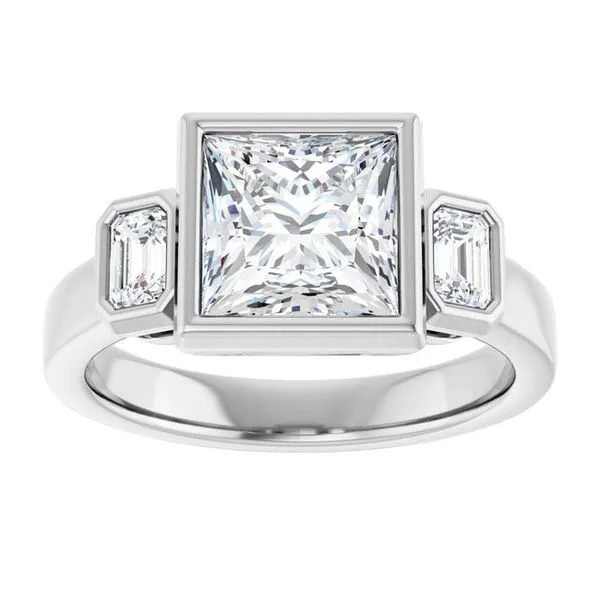Bezel-Set Three-Stone Engagement Ring Image 3 Natale Jewelers Sewell, NJ