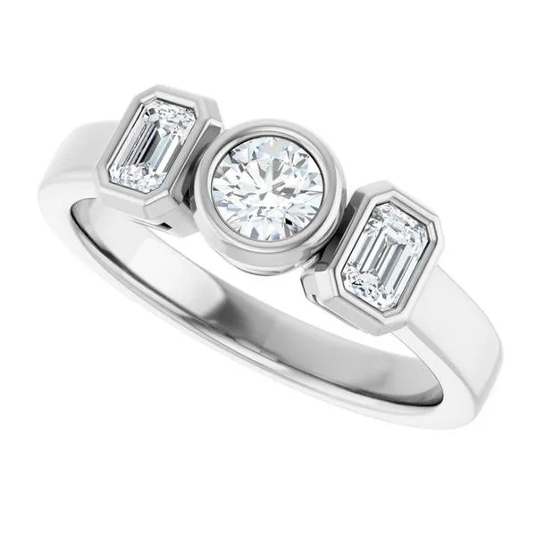 Bezel-Set Three-Stone Engagement Ring Image 5 Hudson Valley Goldsmith New Paltz, NY