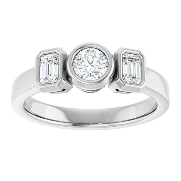 Bezel-Set Three-Stone Engagement Ring Image 3 J. West Jewelers Round Rock, TX