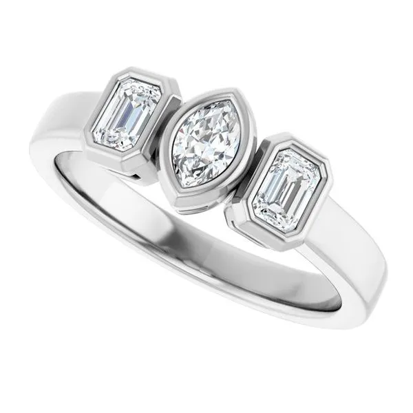 Bezel-Set Three-Stone Engagement Ring Image 5 The Jewelry Source El Segundo, CA