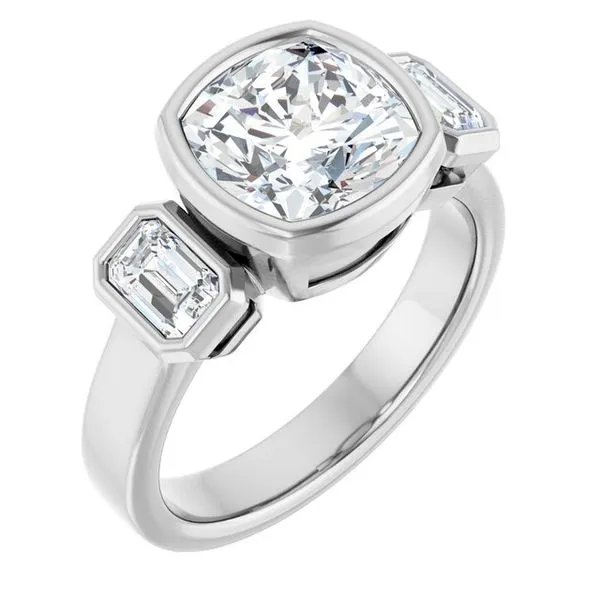 Bezel-Set Three-Stone Engagement Ring J. Thomas Jewelers Rochester Hills, MI