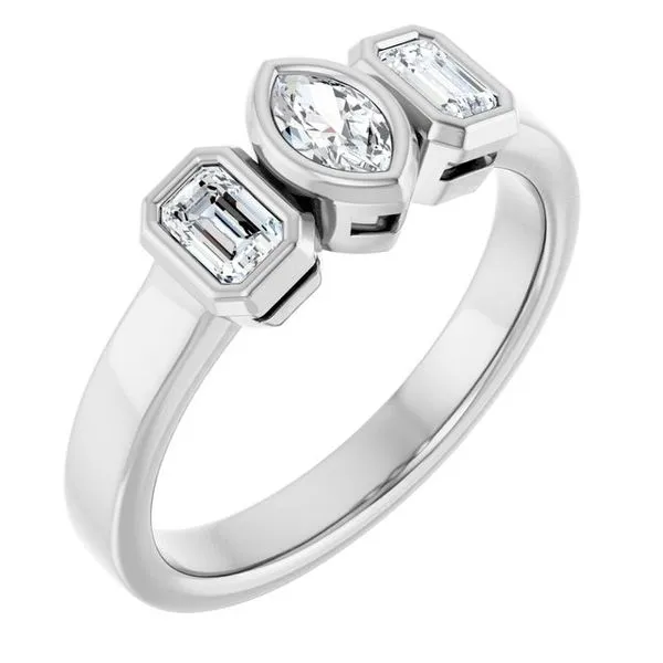 Bezel-Set Three-Stone Engagement Ring Hudson Valley Goldsmith New Paltz, NY