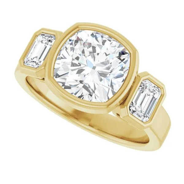 Bezel-Set Three-Stone Engagement Ring Image 5 The Jewelry Source El Segundo, CA