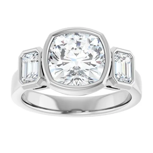Bezel-Set Three-Stone Engagement Ring Image 3 Hudson Valley Goldsmith New Paltz, NY