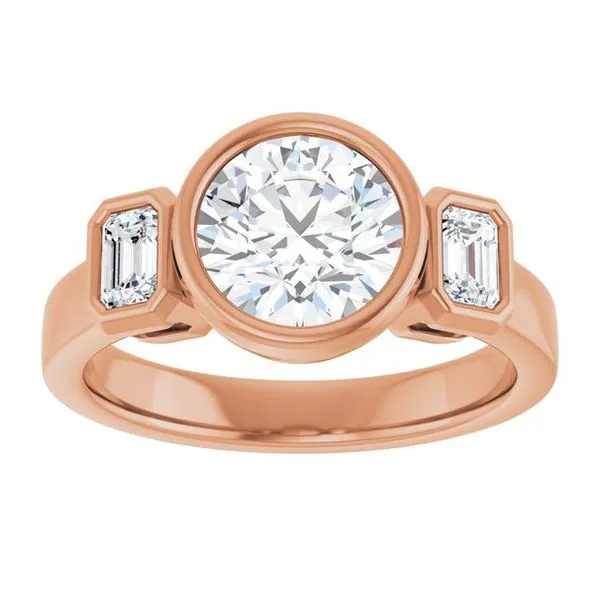 Bezel-Set Three-Stone Engagement Ring Image 3 Raleigh Diamond Fine Jewelry Raleigh, NC