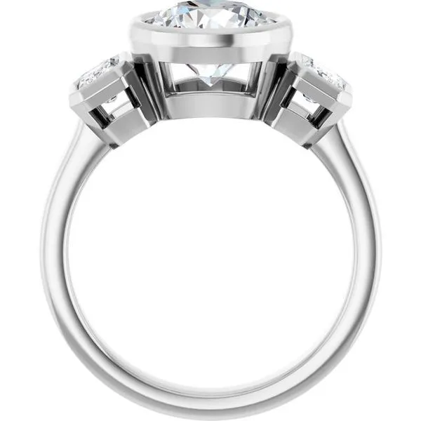 Bezel-Set Three-Stone Engagement Ring Image 2 Raleigh Diamond Fine Jewelry Raleigh, NC