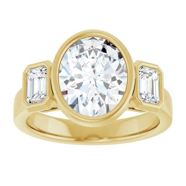 Bezel-Set Three-Stone Engagement Ring Image 3 The Jewelry Source El Segundo, CA