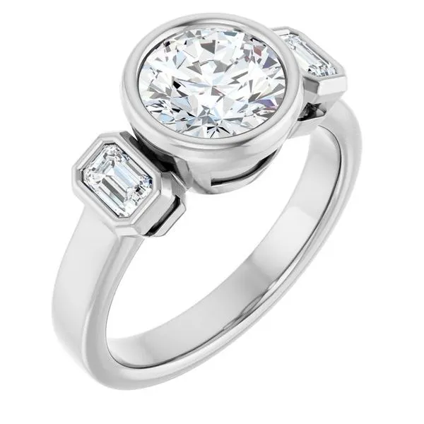 Bezel-Set Three-Stone Engagement Ring JF Jones Jewelers Rochester, NY