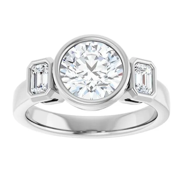 Bezel-Set Three-Stone Engagement Ring Image 3 Michael Szwed Jewelers Longmeadow, MA