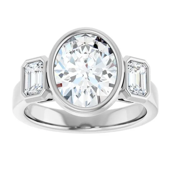 Bezel-Set Three-Stone Engagement Ring Image 3 Stuart Benjamin & Co. Jewelry Designs San Diego, CA