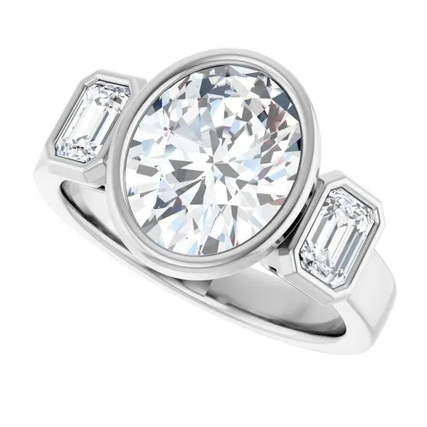 Bezel-Set Three-Stone Engagement Ring Image 5 J. Thomas Jewelers Rochester Hills, MI