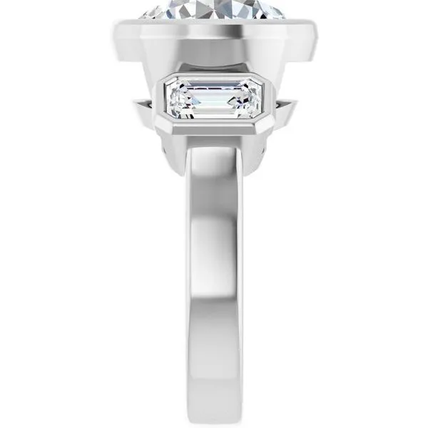 Bezel-Set Three-Stone Engagement Ring Image 4 Raleigh Diamond Fine Jewelry Raleigh, NC