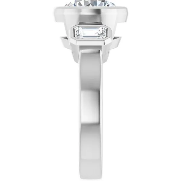 Bezel-Set Three-Stone Engagement Ring Image 4 Raleigh Diamond Fine Jewelry Raleigh, NC