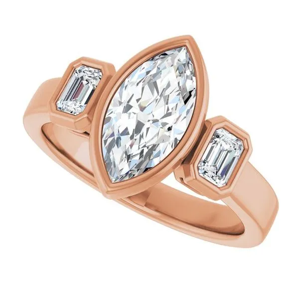 Bezel-Set Three-Stone Engagement Ring Image 5 Stuart Benjamin & Co. Jewelry Designs San Diego, CA