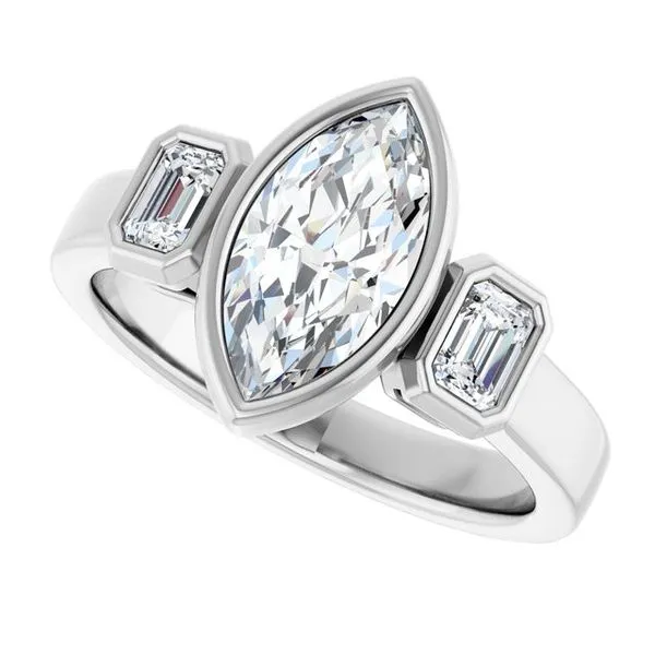 Bezel-Set Three-Stone Engagement Ring Image 5 JF Jones Jewelers Rochester, NY