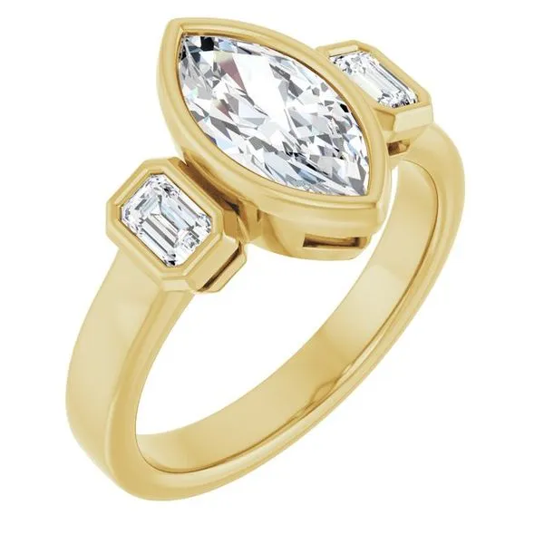 Bezel-Set Three-Stone Engagement Ring Natale Jewelers Sewell, NJ