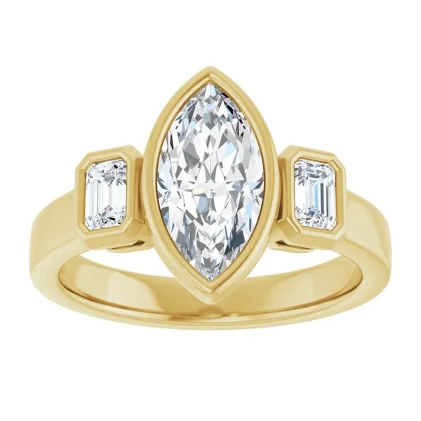 Bezel-Set Three-Stone Engagement Ring Image 3 Natale Jewelers Sewell, NJ