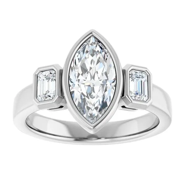 Bezel-Set Three-Stone Engagement Ring Image 3 Hudson Valley Goldsmith New Paltz, NY