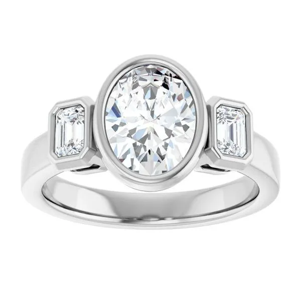 Bezel-Set Three-Stone Engagement Ring Image 3 J. Thomas Jewelers Rochester Hills, MI