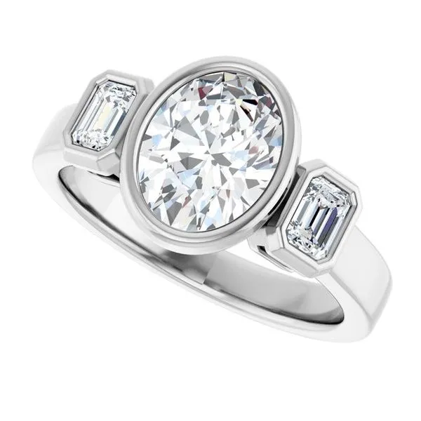 Bezel-Set Three-Stone Engagement Ring Image 5 JF Jones Jewelers Rochester, NY