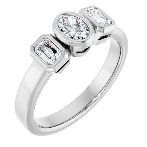 Bezel-Set Three-Stone Engagement Ring J. West Jewelers Round Rock, TX