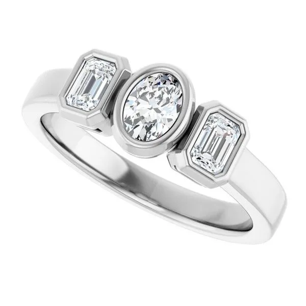 Bezel-Set Three-Stone Engagement Ring Image 5 J. West Jewelers Round Rock, TX