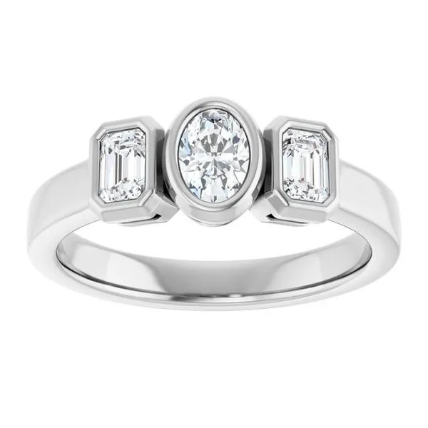 Bezel-Set Three-Stone Engagement Ring Image 3 J. West Jewelers Round Rock, TX