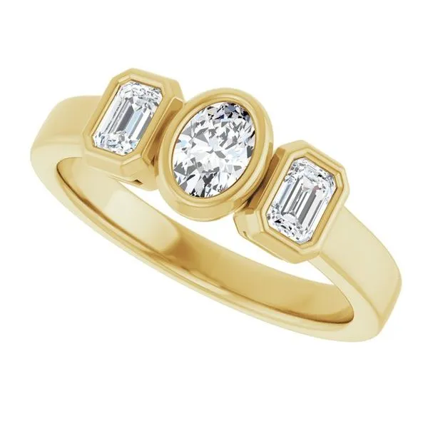 Bezel-Set Three-Stone Engagement Ring Image 5 JF Jones Jewelers Rochester, NY