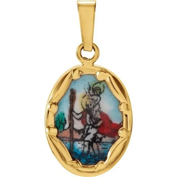 Hand Painted St. Christopher Porcelain Pendant James & Williams Jewelers Berwyn, IL