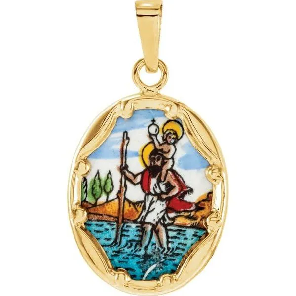 Hand Painted St. Christopher Porcelain Pendant Delfine's Jewelry Charleston, WV