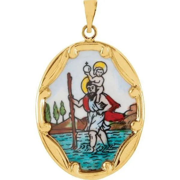 Hand Painted St. Christopher Porcelain Pendant Hopman Jewelers Elkhart, IN