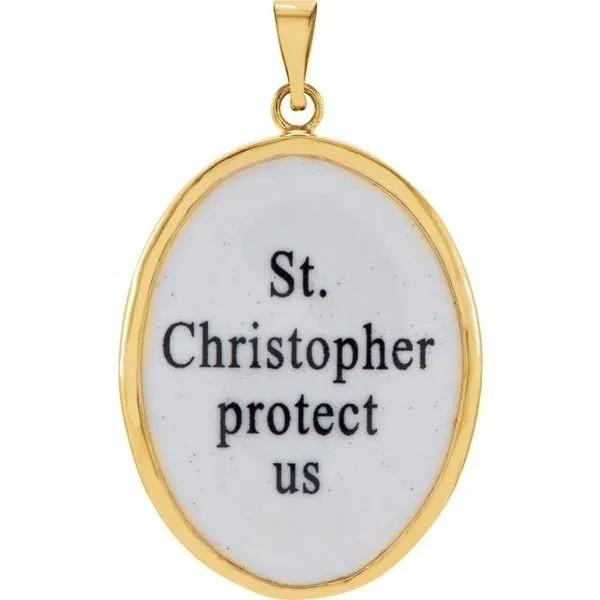 Hand Painted St. Christopher Porcelain Pendant Image 3 Hopman Jewelers Elkhart, IN