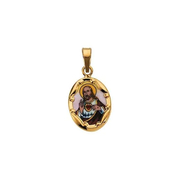 Hand Painted Sacred Heart of Jesus Porcelain Pendant James & Williams Jewelers Berwyn, IL