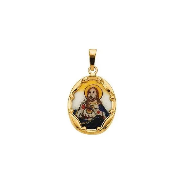 Hand Painted Sacred Heart of Jesus Porcelain Pendant Hopman Jewelers Elkhart, IN