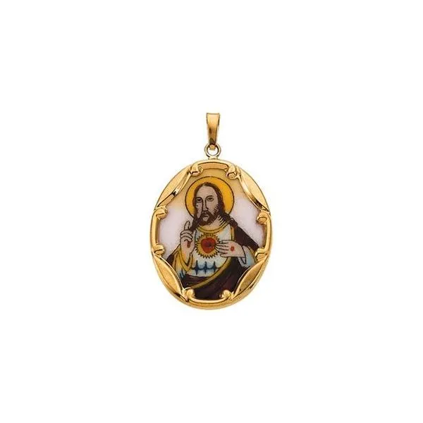 Hand Painted Sacred Heart of Jesus Porcelain Pendant J. Meredith Jewelers Delafield, WI
