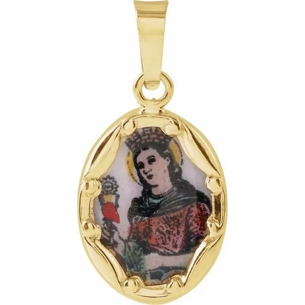 Hand Painted Porcelain St. Barbara Medal James & Williams Jewelers Berwyn, IL