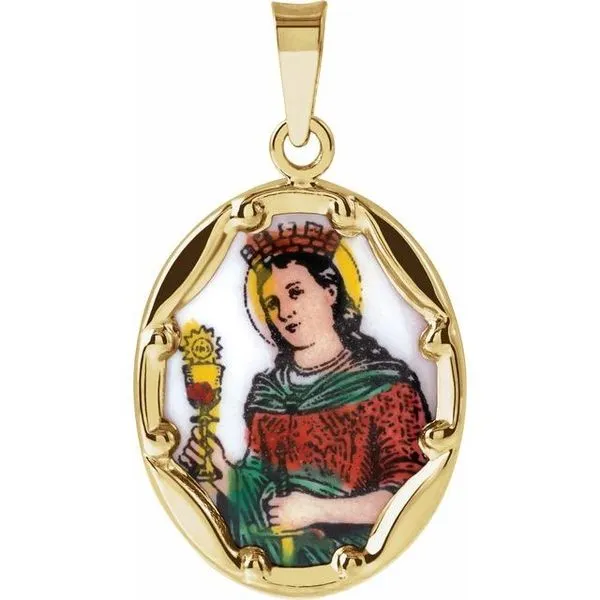 Hand Painted Porcelain St. Barbara Medal Hopman Jewelers Elkhart, IN