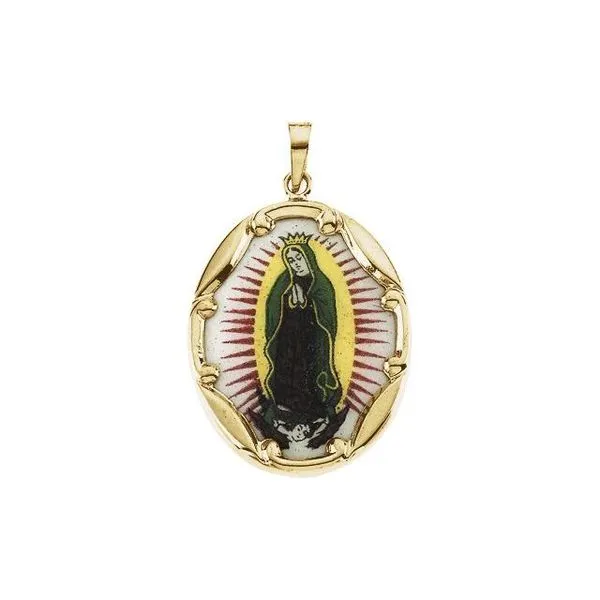 Hand Painted Our Lady of Guadalupe Porcelain Medal Delfine's Jewelry Charleston, WV