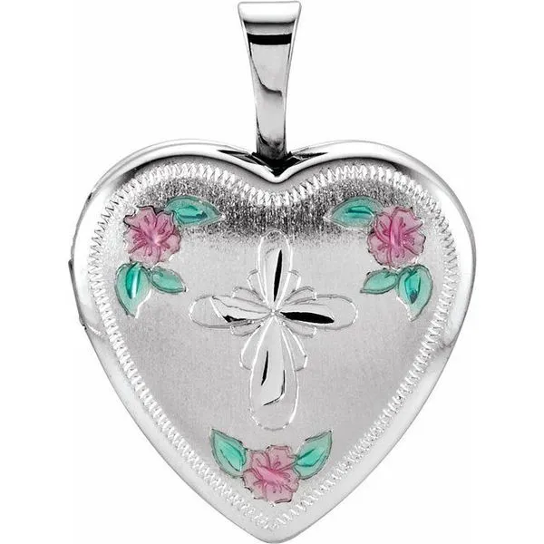 Enamel Roses & Cross Heart Locket Hopman Jewelers Elkhart, IN