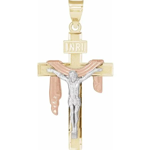 Tri-Color Crucifix Pendant M. J. Thomas Jewelers, Ltd. Stratford, CT