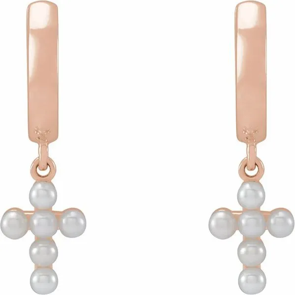 Pearl Cross Hoop Earrings Image 2 Hopman Jewelers Elkhart, IN
